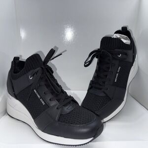 MICHAEL Michael Kors Women's Georgie Knit Lace-Up Trainer Sneakers Black 9.5M